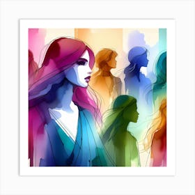 Watercolor Portrait Of Women Art Print