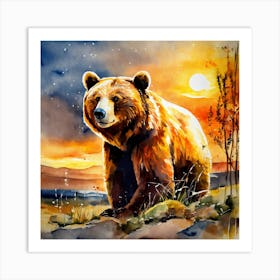 Brown Bear At Sunset Art Print