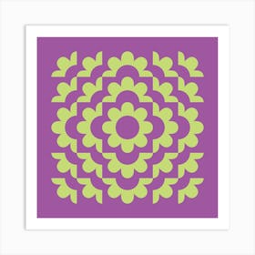 Midcentury Modern Abstract Geometric Flower Pattern Floral in Purple Forest Sage Green 2 Art Print