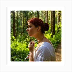 Woman In The Forest Art Print