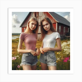 Two Girls In Front Of A Barn 1 Art Print