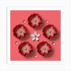 Water Drops On A Pink Background Art Print
