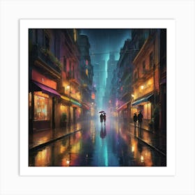 Rainy Night City art print Art Print