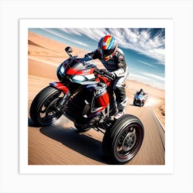 Motorcycle Rider In The Desert Art Print