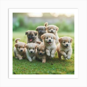 Puppies Running On Grass Art Print