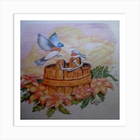 Bluebirds In A Bucket Art Print