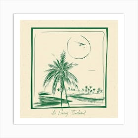 Ao Nang, Thailand Green Line Art Illustration Art Print