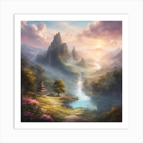 Waterfall In The Mountains Art Print