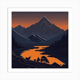 Sunset In The Mountains Lake Dawn Art Print