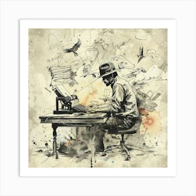 Man At Desk Art Print