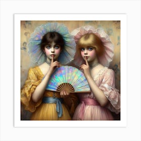 Two Girls Holding A Fan Art Print