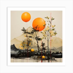 Ethereal Peaks In Tangerine Hues Art Print