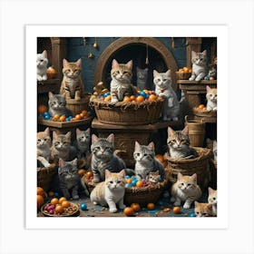 Many Cats In Baskets Art Print