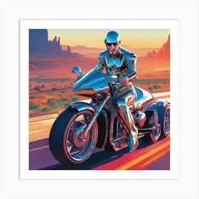 Futuristic Man On A Motorcycle 3 Art Print