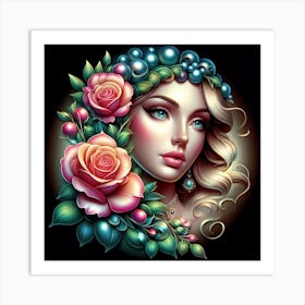 Girl With Roses Art Print