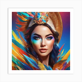 Woman With Colorful Feathers Art Print