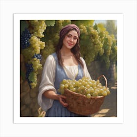 Girl With A Basket Of Grapes Art Print