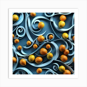 Oranges on a swirl design, kitchen Art Print