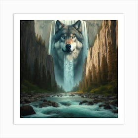 Wolf In The Waterfall 3 Art Print