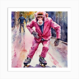 MR Pink On Roller Skates Art Print