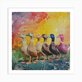 Rainbow Stripe Duck Collage 2 Art Print