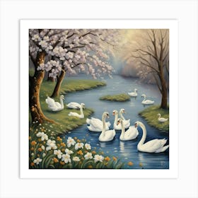 By River Swans Art Print