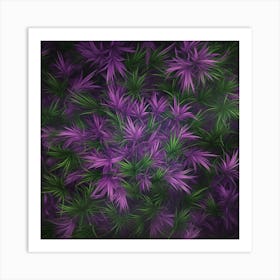 Purple Leaves On Black Background Art Print