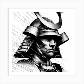 Samurai Head - Abstract Line Art Illustration 109 Art Print