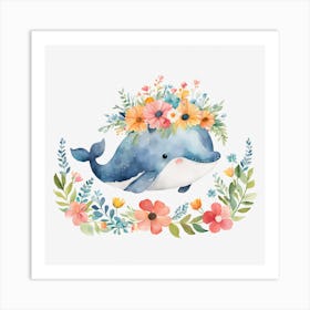 Floral Baby Whale Nursery Illustration (10) Art Print