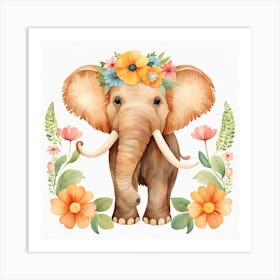 Floral Baby Mammoth Nursery Illustration (5) Art Print