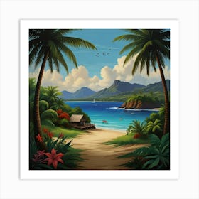Tropical Scene With Palm Trees Art Print