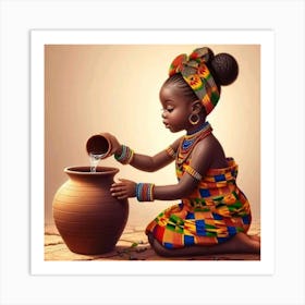 African Girl Drinking Water Art Print