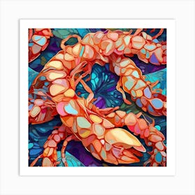 Seamless Pattern With Shrimps 3 Art Print