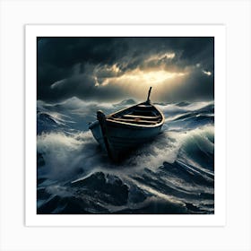 Stormy Sea, A Small Boat Braving A Stormy Sea Symbolizing Courage In Adversity 2 Art Print