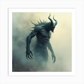 Demon Creature In A Foreboding Watercolor Fog 1 Art Print