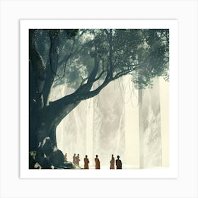 Monks Under A Tree Art Print