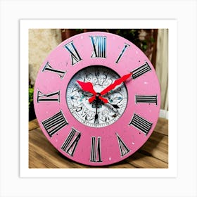 Pink Clock With Beautiful Designs And Numbers Art Print