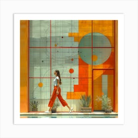 Woman Walks Past A Pool Art Print