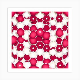 Red And White Flowers, fabric pattern Art Print