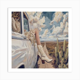 Cowgirl In Boots Art Print