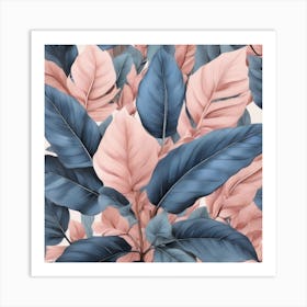 Pink And Blue Leaves Art Print