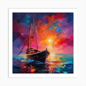 Small Boat At Sunset Art Print