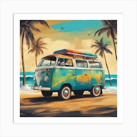 Vw Bus On The Beach Art Print