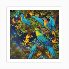 Parrots In The Tree Art Print