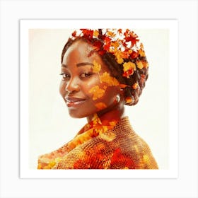 Firefly Elegant Black Woman In Autumnal Double Exposure Collage 33935 Art Print