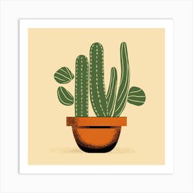 Rizwanakhan Simple Abstract Cactus Non Uniform Shapes Petrol 16 Art Print