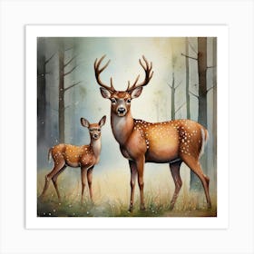 Vintage Deer And Fawn Art Print