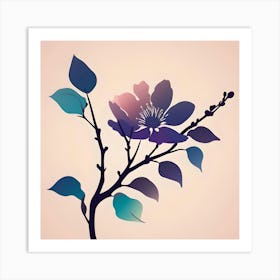 Purple and Turquoise Flower on Beige Background Art Print