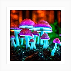 Colorful Mushrooms In The Forest Art Print