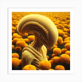 Alien In A Field Of Marigolds 2 Art Print